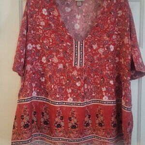 Knox Rose, Womans XL, Red paisley print